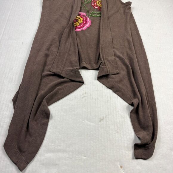 Ivy Jane Embroidered Vest Brown Floral Sleeveless Boho Hippie Sweater SMALL - Picture 2 of 11